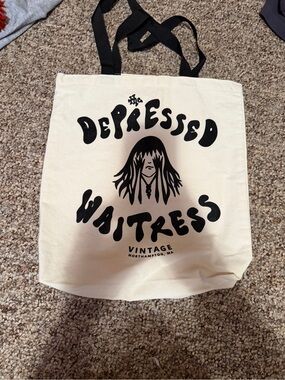 The Depressed Waitress Vintage Canvas Tote Bag - Cream/Black